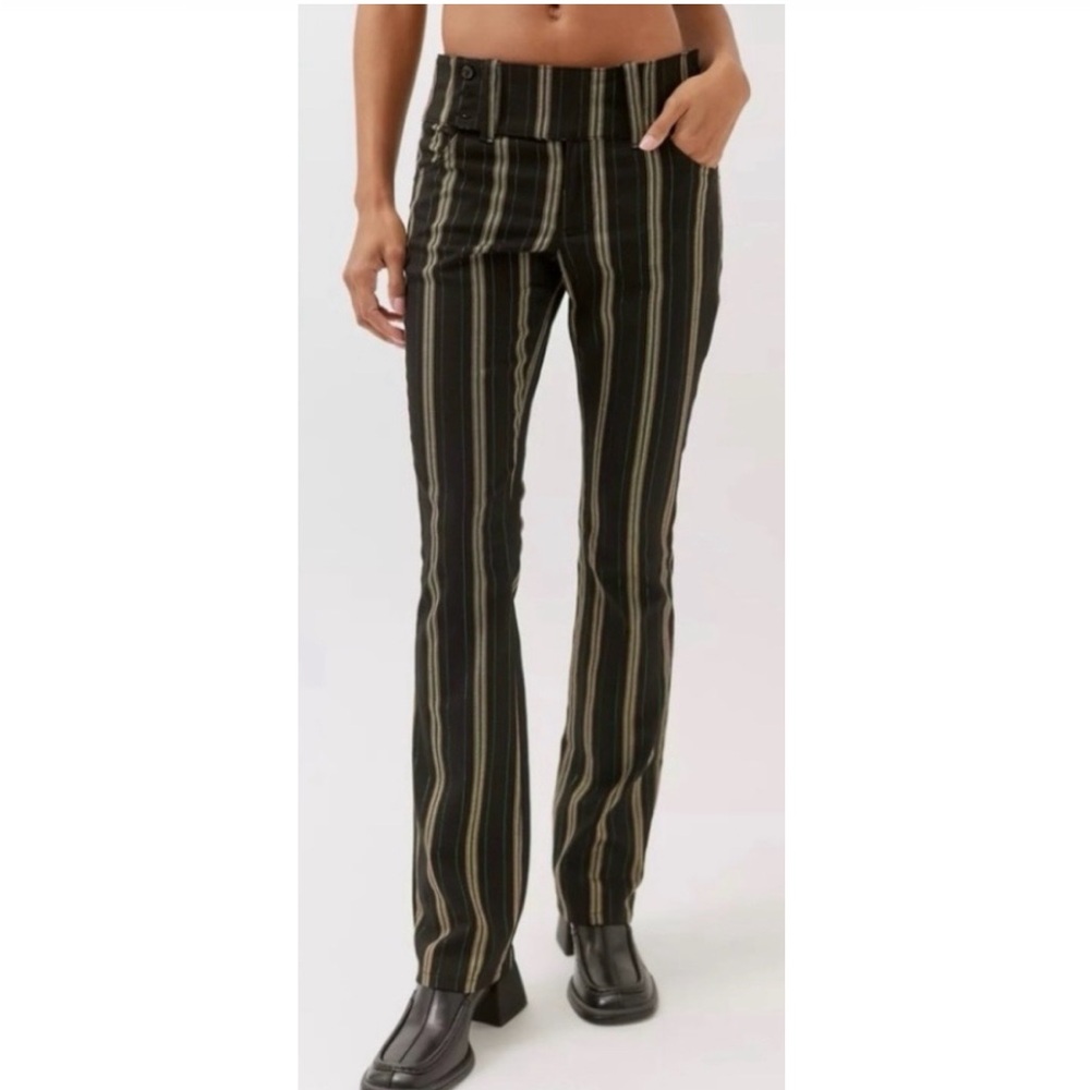 🟠NWT URBAN OUTFITTERS Y2K Belted Low-Rise Trouser Pants in Black/Tan Stripes Sz6